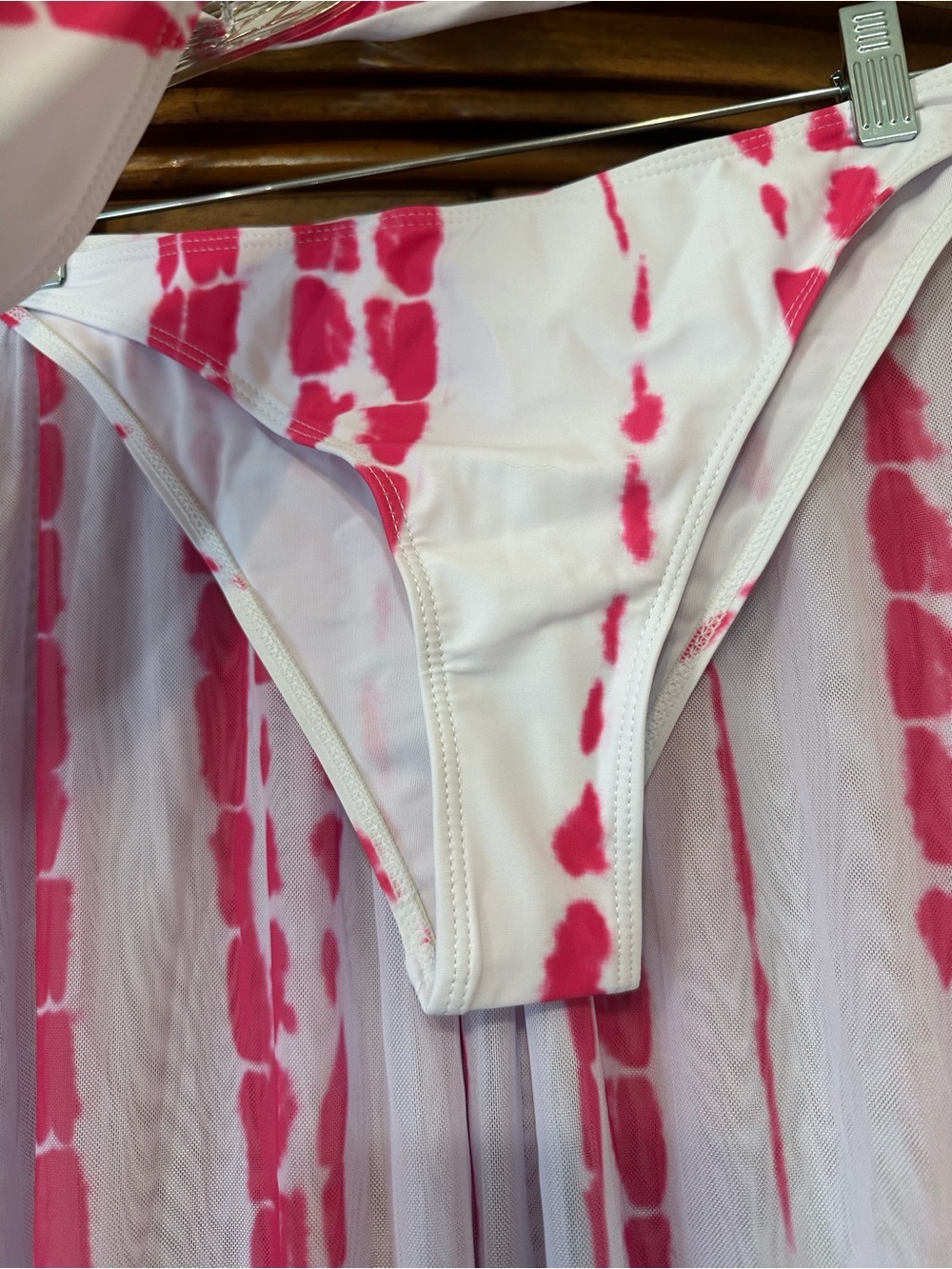 Swim Vcay Pink Tie Dye Bikini Set & Sheer Cover Up Skirt Size M - Picture 10 of 11